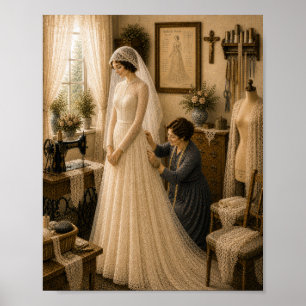 Antike katholische Braut Schleier Näherin Hochzeit Poster