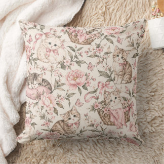 Antike Kätzchen & Florales Gartenmuster Kissen