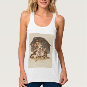 Antike Kätzchen unter einem Regenschirm, Vintage-K Tank Top