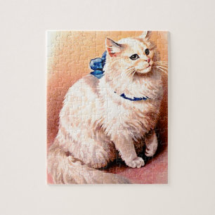 Antike Katze mit blauem Band