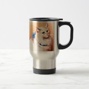 Antike Katze mit blauem Schleif Reisebecher