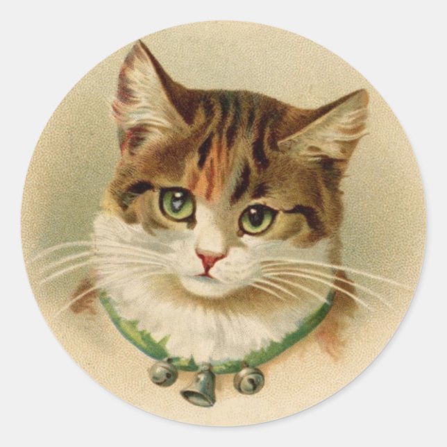 Antike Katze mit Glockenpflegern Runder Aufkleber (Vorderseite)