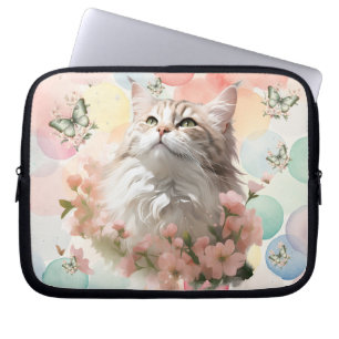 Antike Katze mit Schmetterlingen Rosa Pastell Laptopschutzhülle