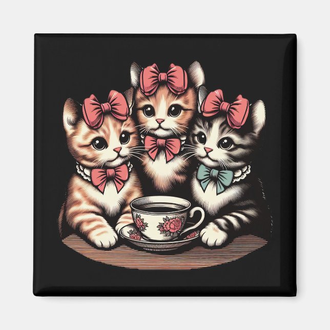 Antike Katzen-Teeparty Magnet (Vorne)