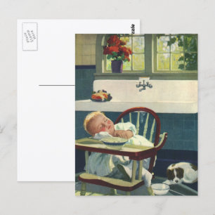 Antike Kinder, Babyschlaf Hochstuhl Küche Postkarte