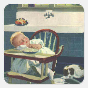 Antike Kinder, Babyschlaf Hochstuhl Küche Quadratischer Aufkleber