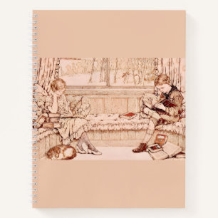 Antike Kinder beim gemütlichen Lesen Illustration Notizbuch