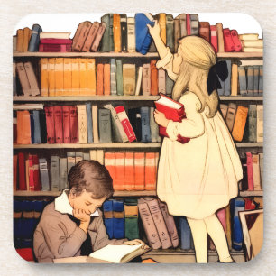 Antike Kinder beim Lesen von Büchern aus der Bibli Getränkeuntersetzer