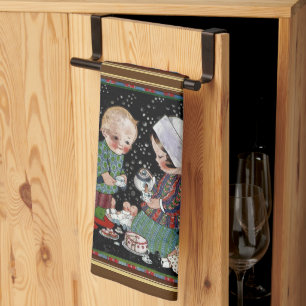 Antike Kinder beim Teekränzchen Geschirrtuch