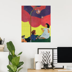 Antike Kinder blasen Seifenblasen unter einem Rege Poster