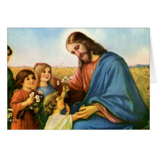 Antike Kinder bringen Jesus Christus Blumen