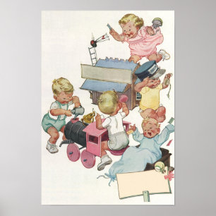 Antike Kinder haben Spaß beim Spielen mit Spielzeu Poster