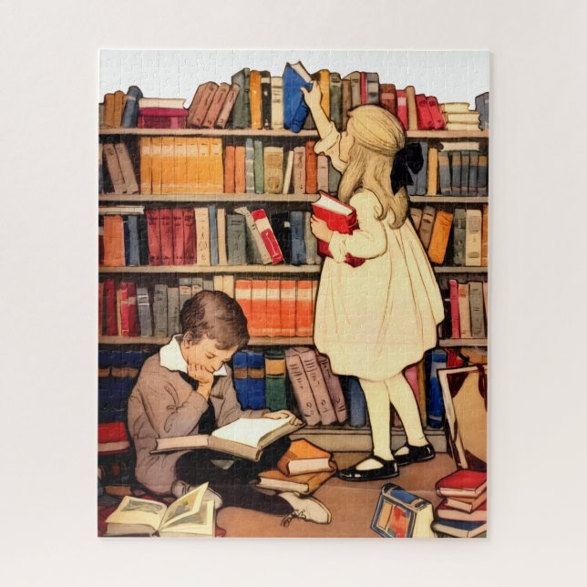 Antike Kinder lesen Bibliotheksbücher (Vertikal)