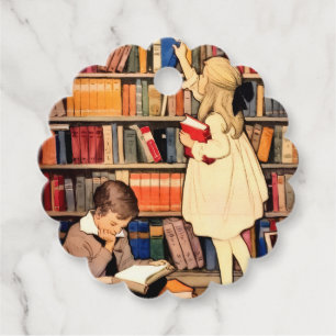 Antike Kinder lesen Bibliotheksbücher Geschenkanhänger