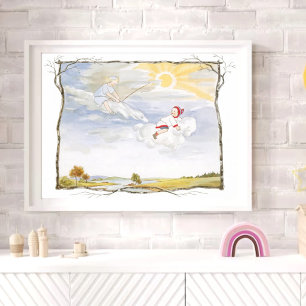 Antike Kinder reiten auf fliegenden Pferden im Win Poster