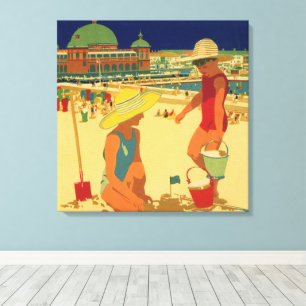 Antike Kinder, Schwestern Familienurlaub am Strand Leinwanddruck
