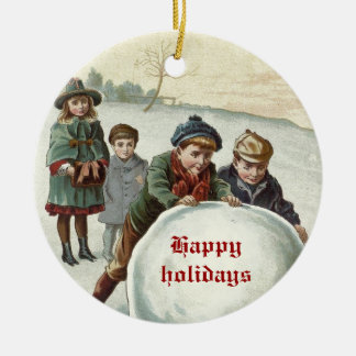 Antike Kinder spielen im Winter Keramik Ornament