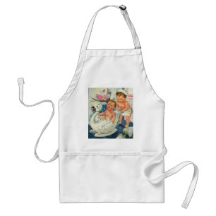 Antike Kinder spielen mit Seifenblasen in einer Sc Schürze