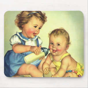 Antike Kinder, süße glückliche Kleinkinder lächeln Mousepad