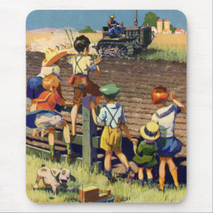 Antike Kinder winken einem örtlichen Bauern auf ei Mousepad