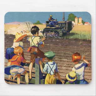 Antike Kinder winken einem örtlichen Bauern auf ei Mousepad