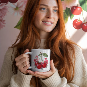 Antike Kirschen mit rosa Blüten, florale Früchte Kaffeetasse