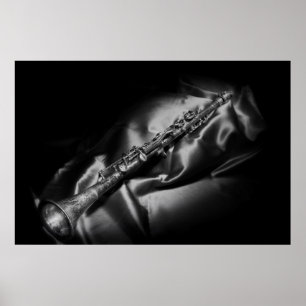 Antike Klarinette Stillleben, S/W Poster