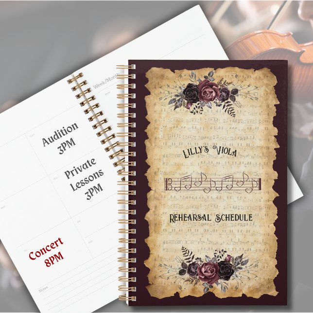 Antike klassische Bratschen-Probenplan-Agenda Planer (Stay on track for orchestra season with a custom alto clef viola rehearsal planner.)