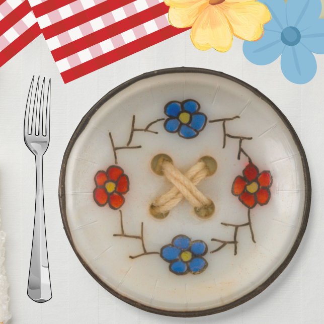 Antike Knopf-Rund-Papierplatte Pappteller (Add fun and whimsy to your party or event with these cute vintage sewing button paper plates!)