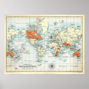 Antike kommerzielle Karte der Welt Poster