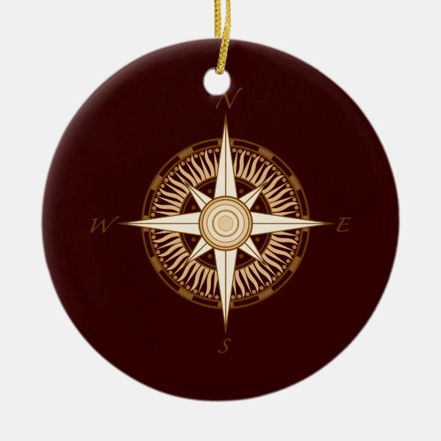 Antike Kompass-Rosen-Weihnachtsverzierung Keramikornament (Vorne)