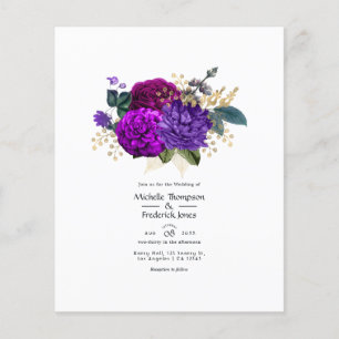 Antike königliche lila und goldene Blumenhochzeit Flyer