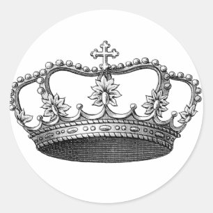 Antike Krone Schwarz und Weiß Runder Aufkleber