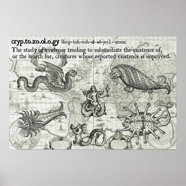 Antike Kryptozoologie Karte drucken Poster (Vorne)
