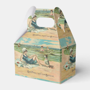 Antike Kunst Strand Mädchen und Hund im viktoriani Geschenkschachtel