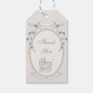 Antike Kutsche Elfenbein Gingham Blaue Vögel Geschenkanhänger