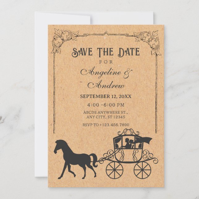 Antike Kutsche mit Pferd Save The Date (Vorderseite)