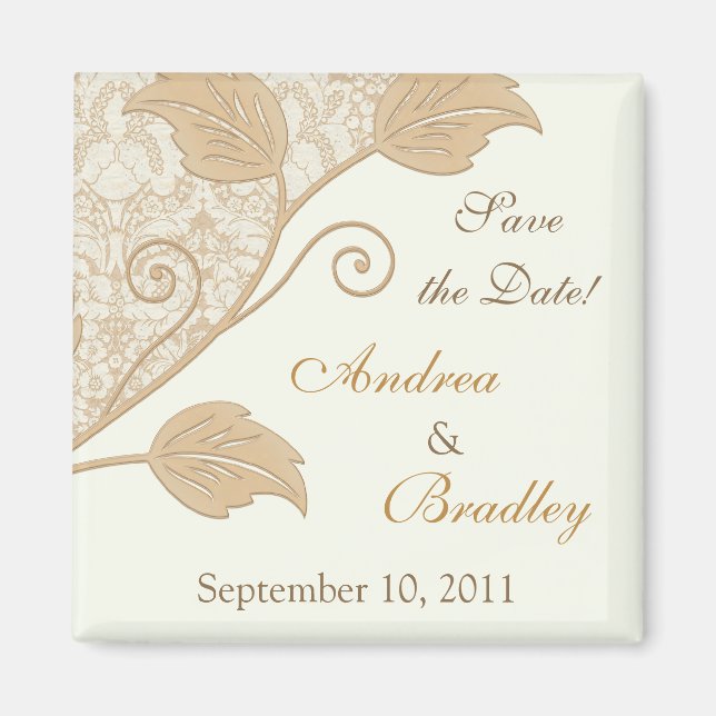 Antike Lace, Leaves Wedding Save the Date Magnet (Vorne)