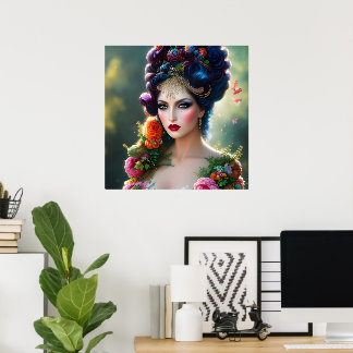 Antike Lady-Fee-Königin-Rosenblumen Poster
