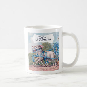 Antike Lämmer, geschmückt mit blauen Bändern Kaffeetasse