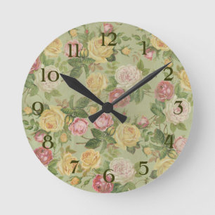 Antike Landhaus-Blumenmuster mit Wetterpatina Runde Wanduhr
