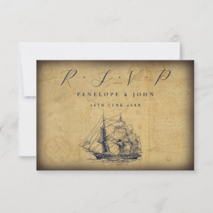 Antike Landkarte Nautische Schiff-Illustration Hoc RSVP Karte