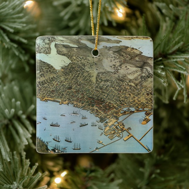 Antike Landkarte Stadt Seattle Washington Keramikornament (Baum)