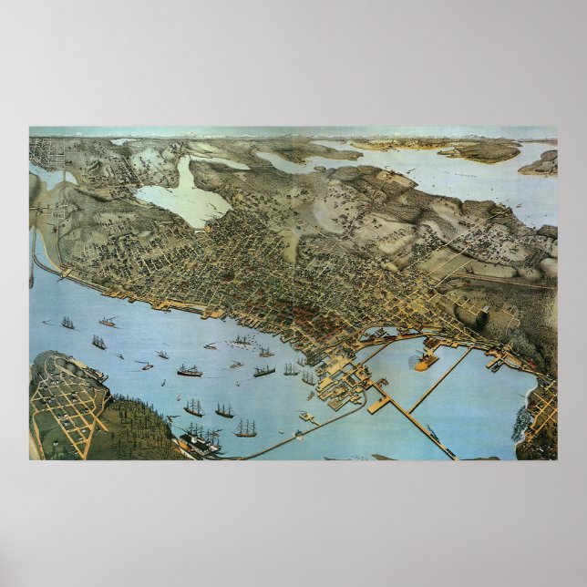 Antike Landkarte Stadt Seattle Washington Poster (Vorne)