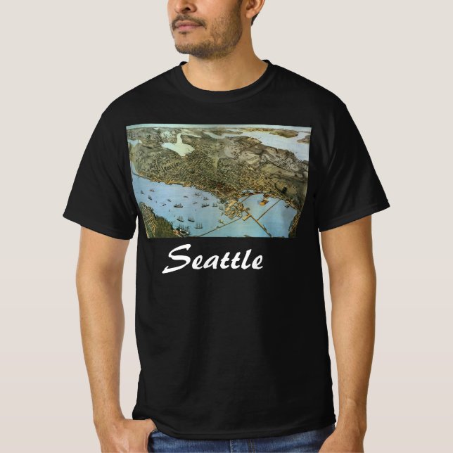 Antike Landkarte Stadt Seattle Washington T-Shirt (Vorderseite)