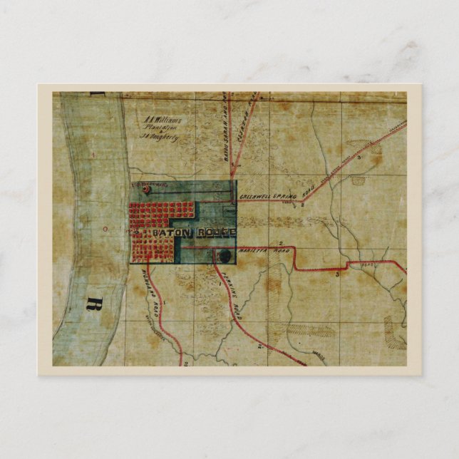 Antike Landkarte von Baton Rouge Louisiana Postkarte (Vorderseite)