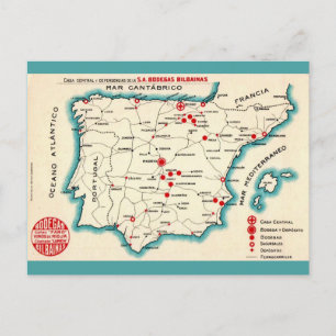 Antike Landkarte von Spanien Postkarte