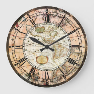 Antike Landkarten-Wanduhr Große Wanduhr