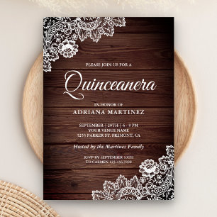 Antike ländliche rustikale Holzspitze Quinceanera Einladung