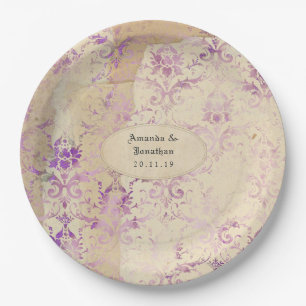 Antike Lavendel-Damask-Hochzeit Pappteller